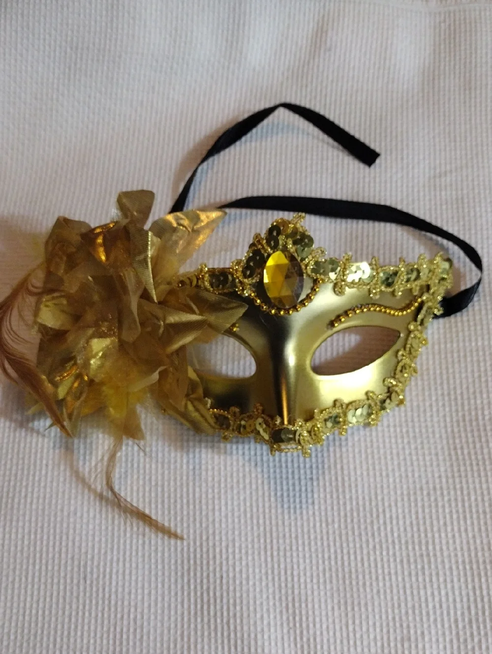 Gold Venetian Masquerade Mask with Floral Accent